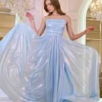 Вечірня Сукня на Тонких Бретелях із Драпіруванням 25042 Блакитна