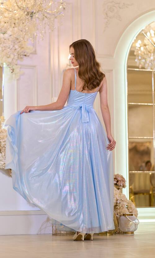 Вечірня Сукня на Тонких Бретелях із Драпіруванням 25042 Блакитна