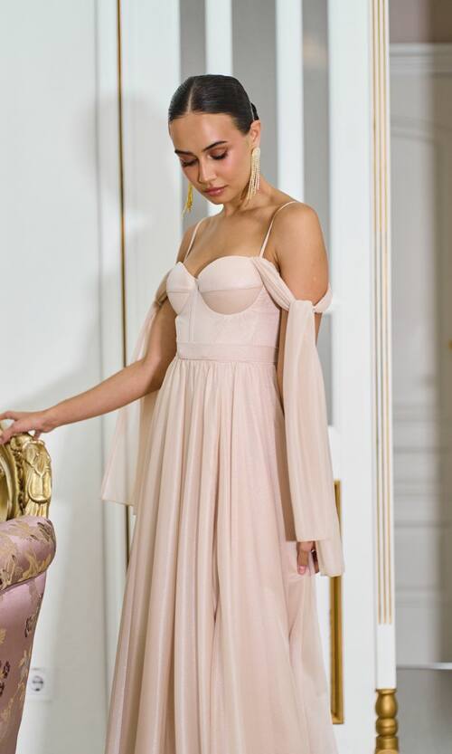 Вечірня Сукня Ліф Корсет Максі 25041 Бежева