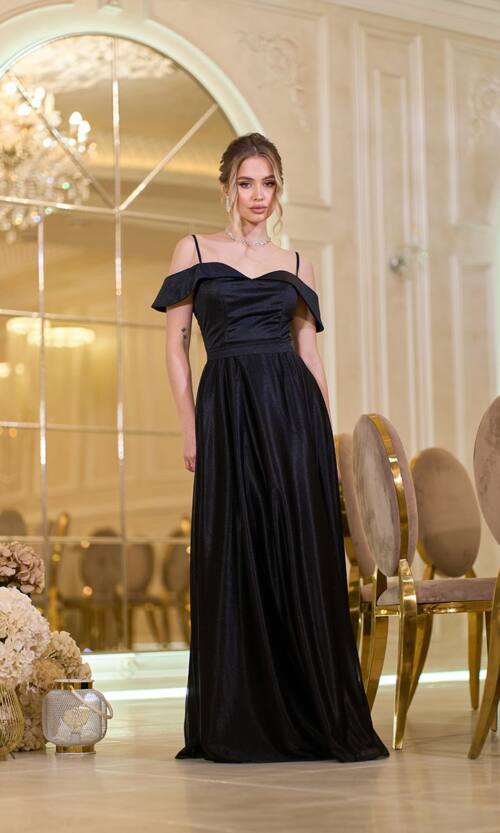 Вечірня сукня Шифон Блиск Максі 25038 Чорна