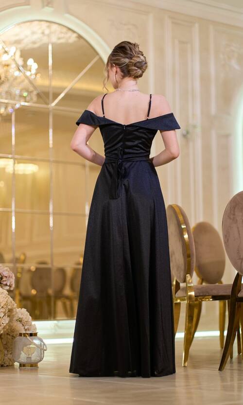 Вечірня сукня Шифон Блиск Максі 25038 Чорна