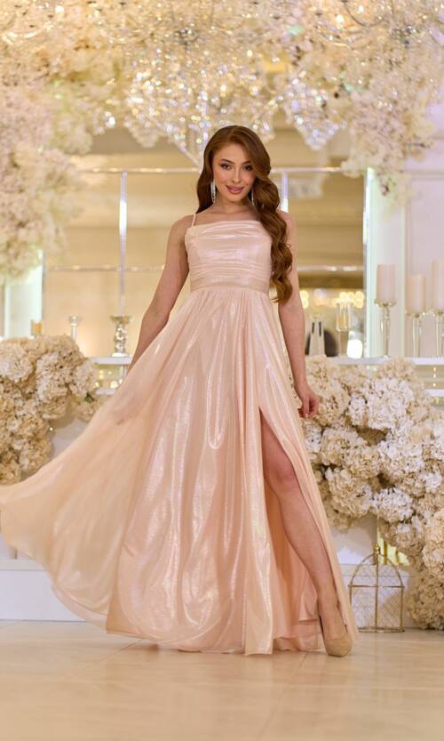 Вечірня Сукня на Тонких Бретелях із Драпіруванням 25042 Персикова
