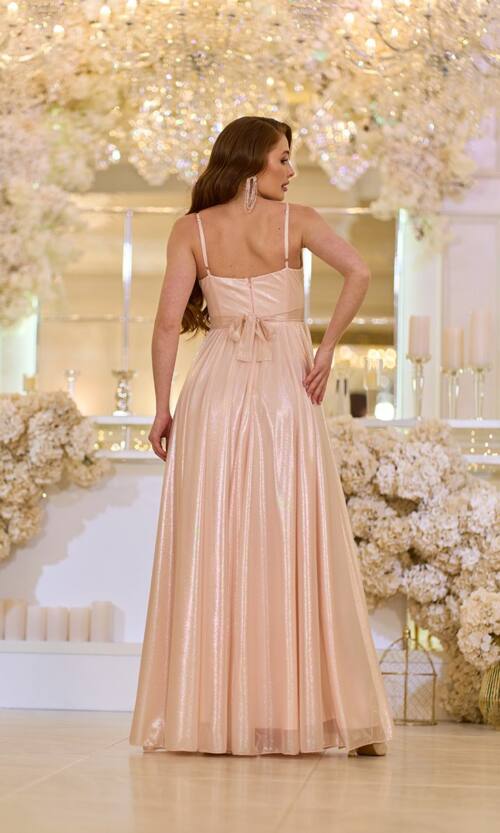 Вечірня Сукня на Тонких Бретелях із Драпіруванням 25042 Персикова