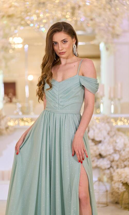 Вечірня Сукня Шифон Блиск Максі 25043 М'ятна