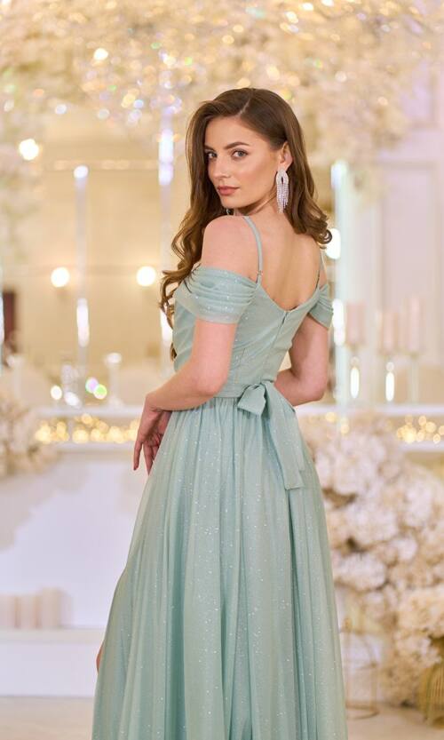 Вечірня Сукня Шифон Блиск Максі 25043 М'ятна