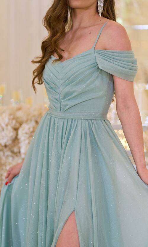 Вечірня Сукня Шифон Блиск Максі 25043 М'ятна