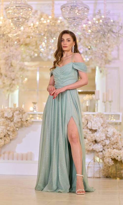 Вечірня Сукня Шифон Блиск Максі 25043 М'ятна