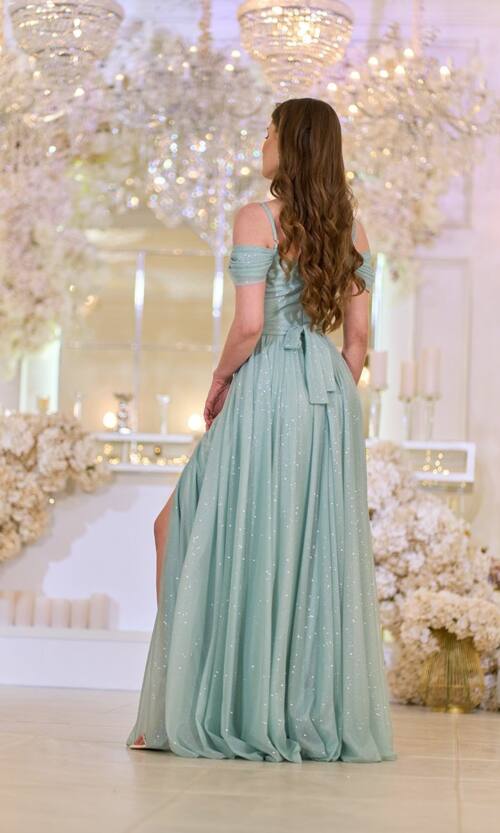 Вечірня Сукня Шифон Блиск Максі 25043 М'ятна