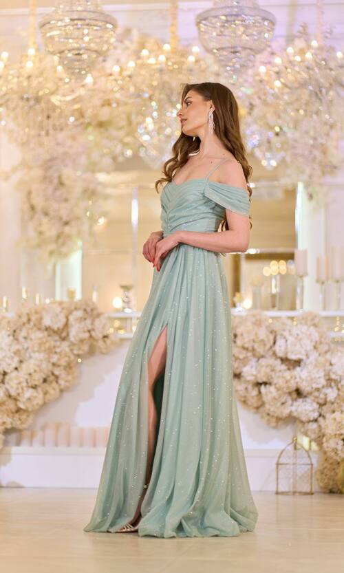 Вечірня Сукня Шифон Блиск Максі 25043 М'ятна