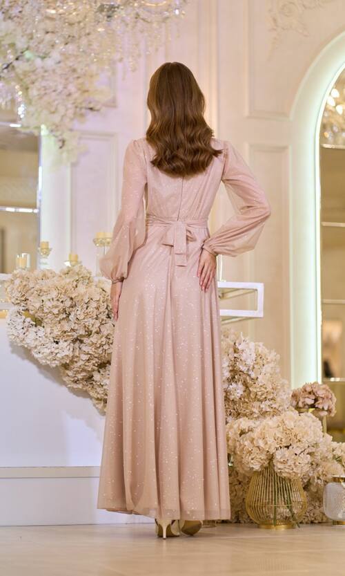 Вечернее Платье Шифон Стразы 23058 Бежевое