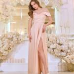 Вечірня сукня Шифон Блиск Максі 25038 Персикова