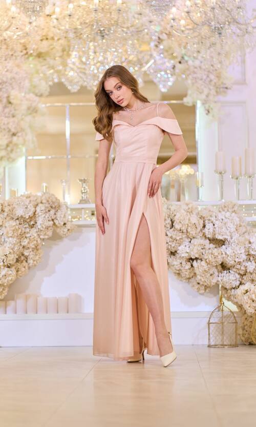 Вечірня сукня Шифон Блиск Максі 25038 Персикова