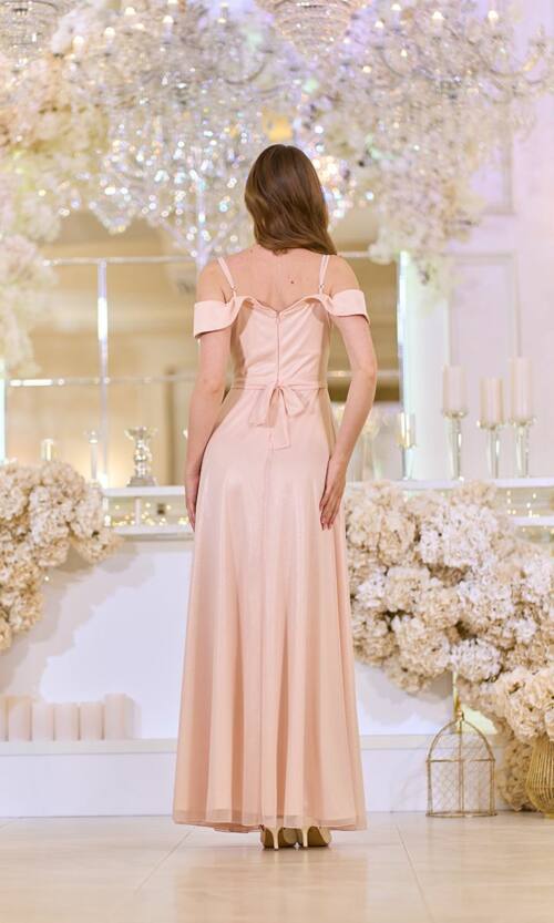 Вечірня сукня Шифон Блиск Максі 25038 Персикова