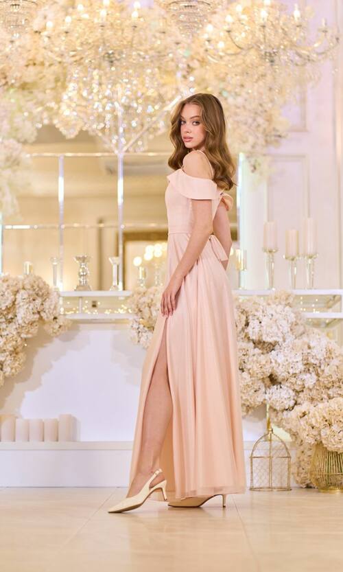 Вечірня сукня Шифон Блиск Максі 25038 Персикова