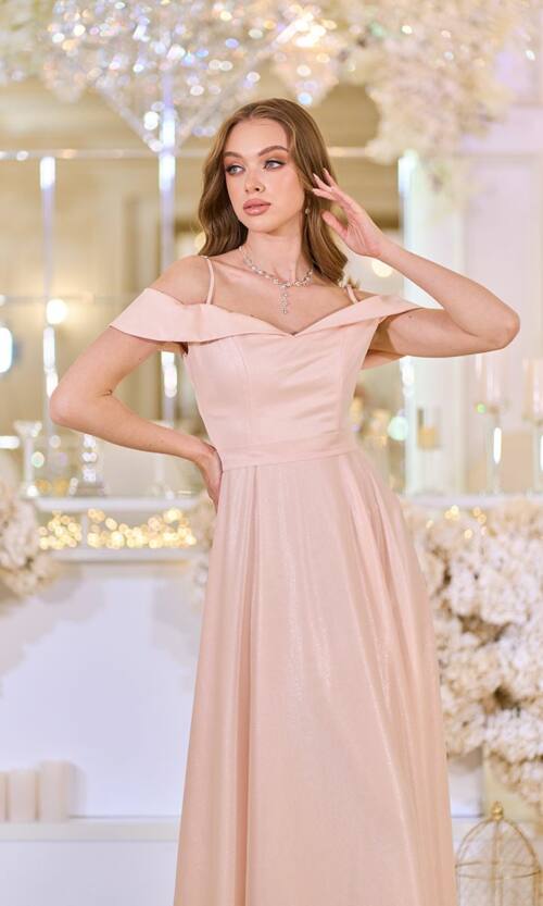 Вечірня сукня Шифон Блиск Максі 25038 Персикова
