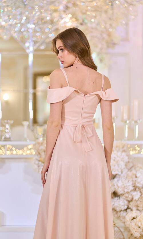 Вечірня сукня Шифон Блиск Максі 25038 Персикова