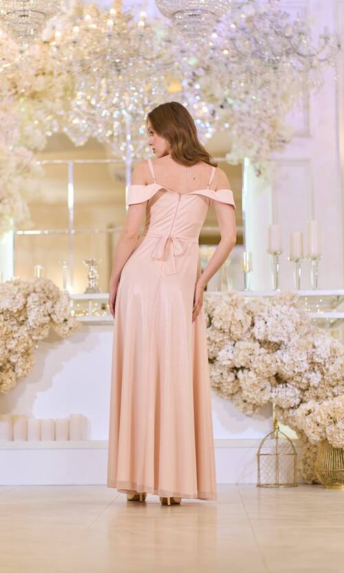 Вечірня сукня Шифон Блиск Максі 25038 Персикова