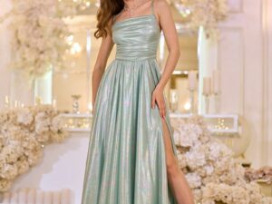 Вечірня Сукня на Тонких Бретелях із Драпіруванням 25042 М'ятна