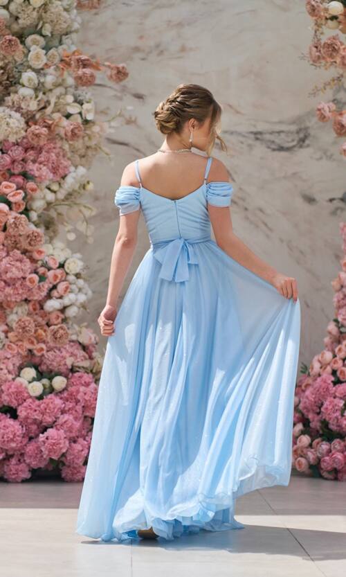 Вечірня Сукня Шифон Блиск Максі 25043 Блакитна