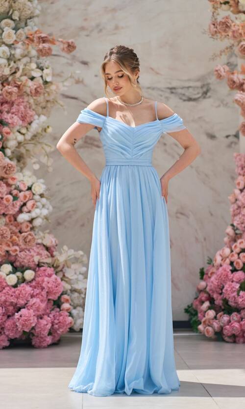 Вечірня Сукня Шифон Блиск Максі 25043 Блакитна