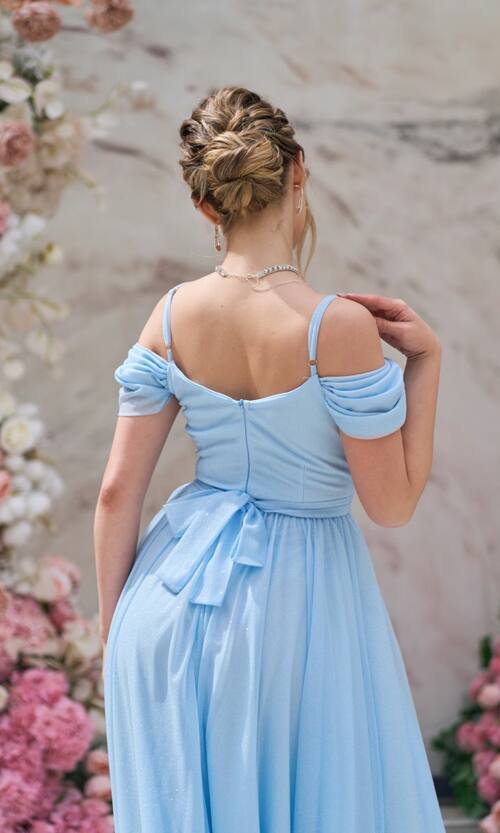 Вечірня Сукня Шифон Блиск Максі 25043 Блакитна