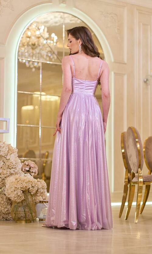 Вечірня Сукня на Тонких Бретелях із Драпіруванням 25042 Лавандова