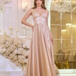 Вечірня Сукня на Тонких Бретелях Формованими Чашками 25037 Бежева