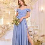 Вечірня Сукня Шифон Блиск Максі 25043 Синя