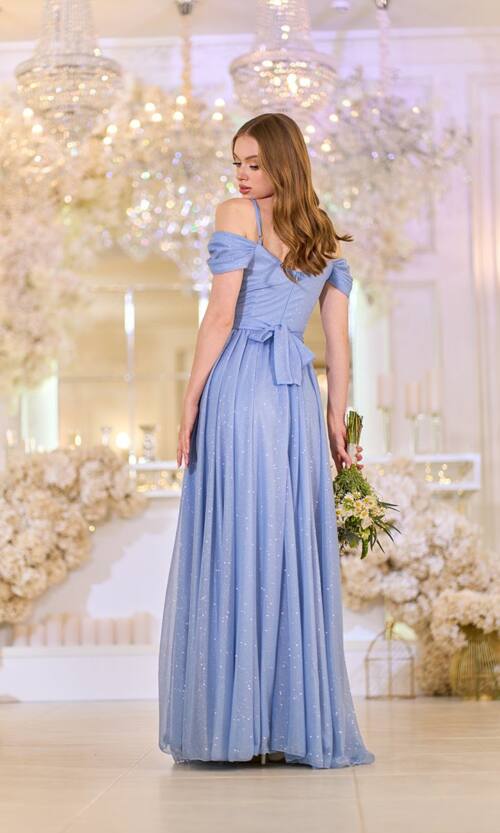 Вечірня Сукня Шифон Блиск Максі 25043 Синя