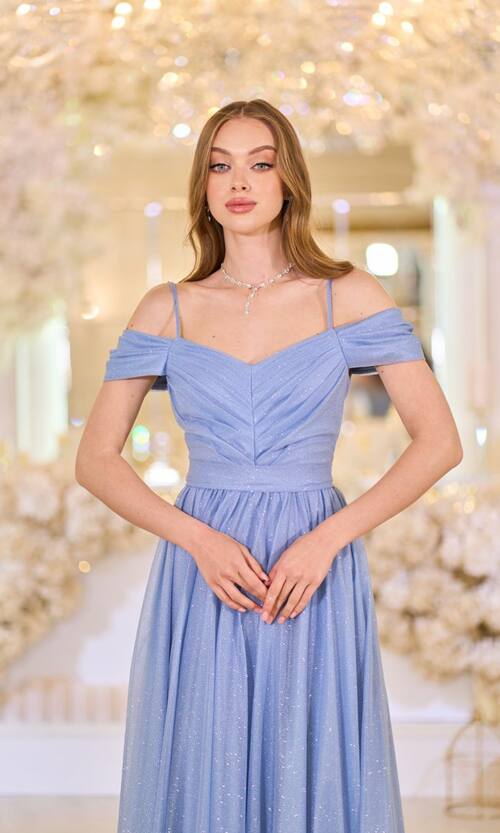 Вечірня Сукня Шифон Блиск Максі 25043 Синя