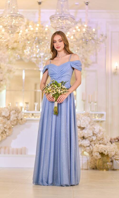 Вечірня Сукня Шифон Блиск Максі 25043 Синя