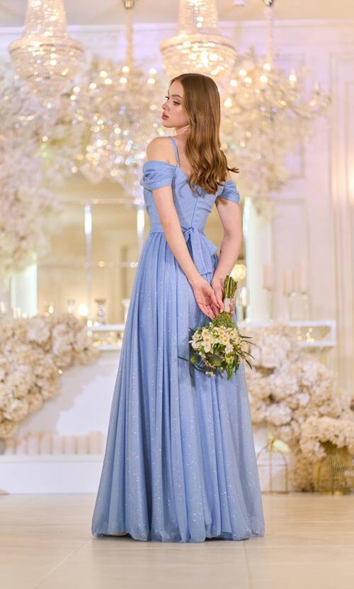 Вечірня Сукня Шифон Блиск Максі 25043 Синя