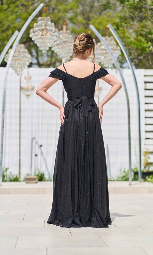 Вечірня Сукня Шифон Блиск Максі 25043 Чорна