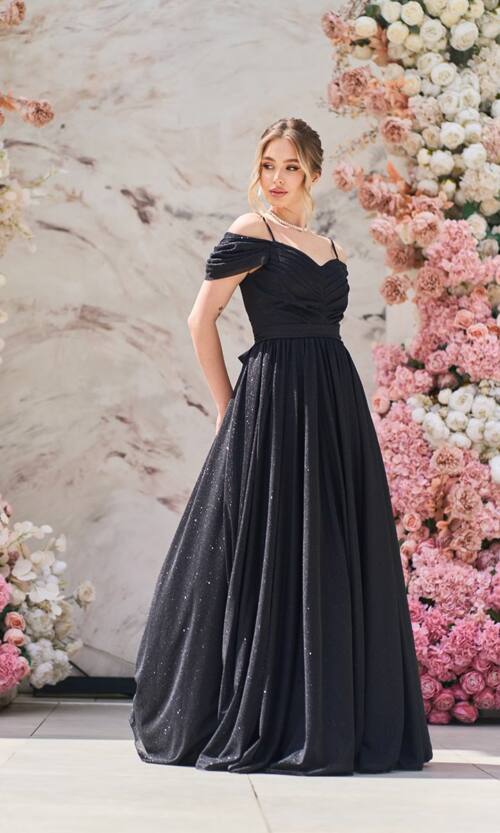 Вечірня Сукня Шифон Блиск Максі 25043 Чорна