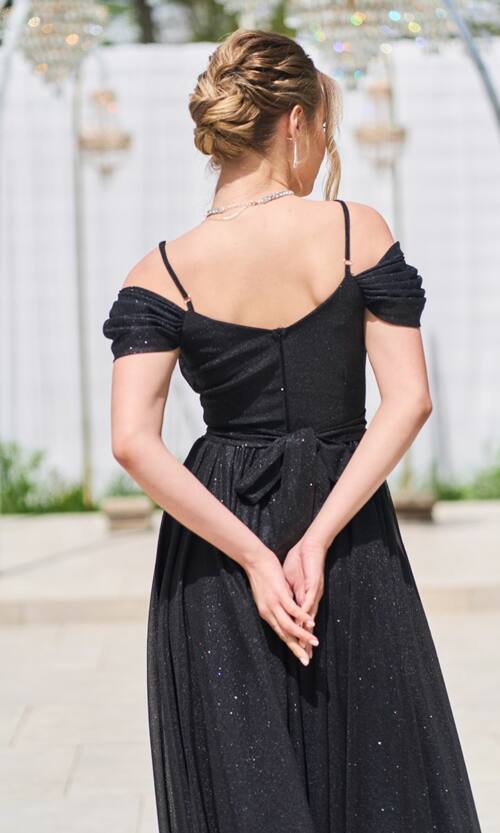 Вечірня Сукня Шифон Блиск Максі 25043 Чорна