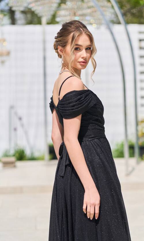 Вечірня Сукня Шифон Блиск Максі 25043 Чорна