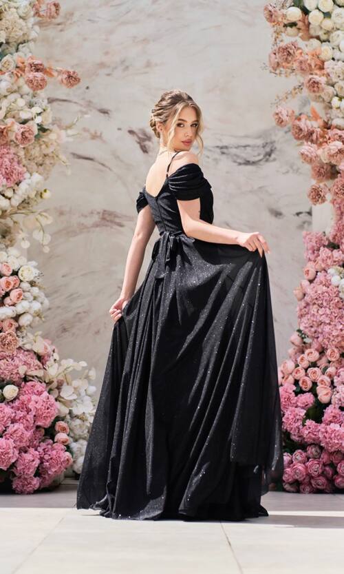 Вечірня Сукня Шифон Блиск Максі 25043 Чорна