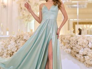 Вечірня Сукня на Тонких Бретелях Формованими Чашками 25037 М'ятна