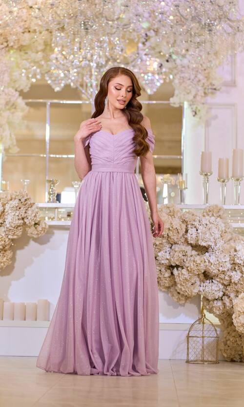 Вечірня Сукня Шифон Блиск Максі 25043 Лавандова