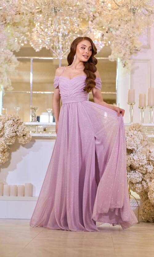 Вечірня Сукня Шифон Блиск Максі 25043 Лавандова