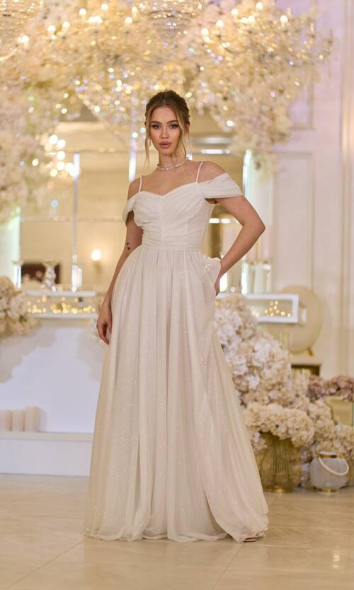 Вечірня Сукня Шифон Блиск Максі 25043 Молочна