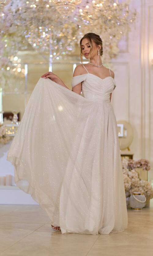 Вечірня Сукня Шифон Блиск Максі 25043 Молочна