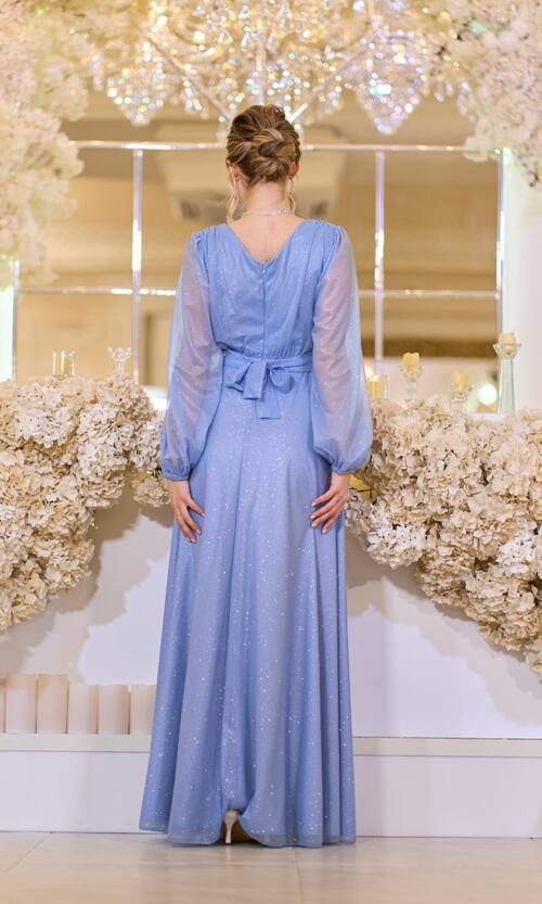 Вечірня Сукня Шифон Стрази 23058 Синя