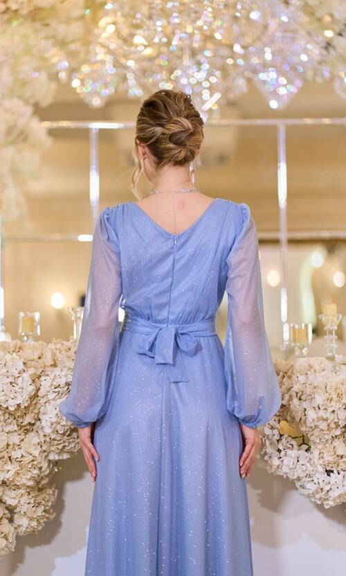 Вечірня Сукня Шифон Стрази 23058 Синя