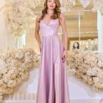 Вечірня Сукня на Тонких Бретелях Формованими Чашками 25037 Лавандова