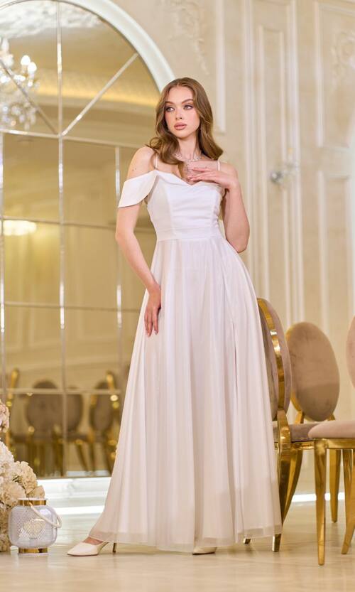 Вечірня сукня Шифон Блиск Максі 25038 Молочна