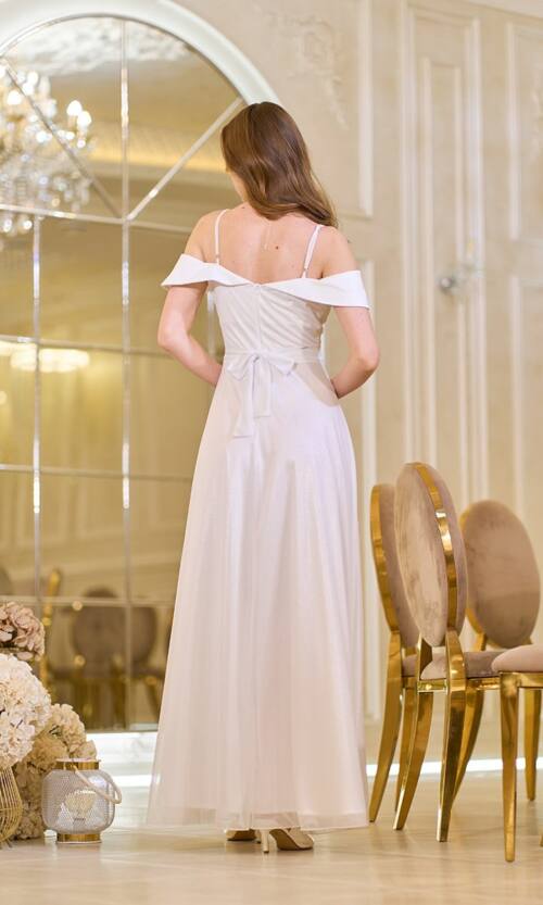 Вечірня сукня Шифон Блиск Максі 25038 Молочна