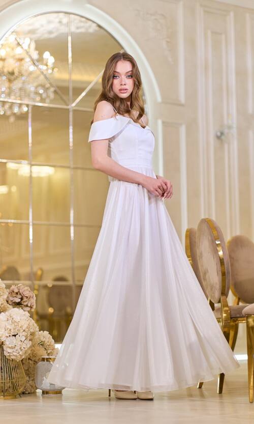 Вечірня сукня Шифон Блиск Максі 25038 Молочна