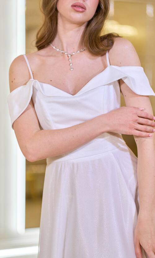 Вечірня сукня Шифон Блиск Максі 25038 Молочна