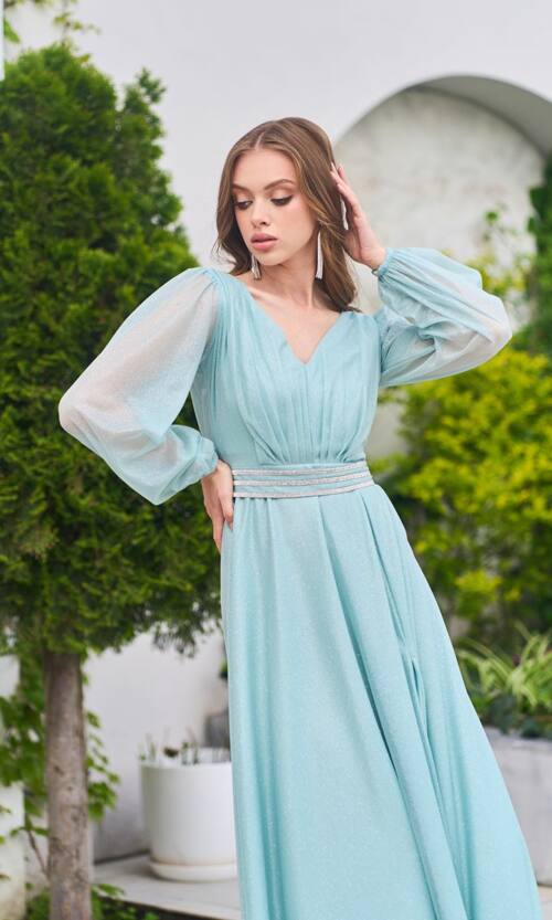 Вечірня Сукня Шифон Стрази 23058 М'ятна